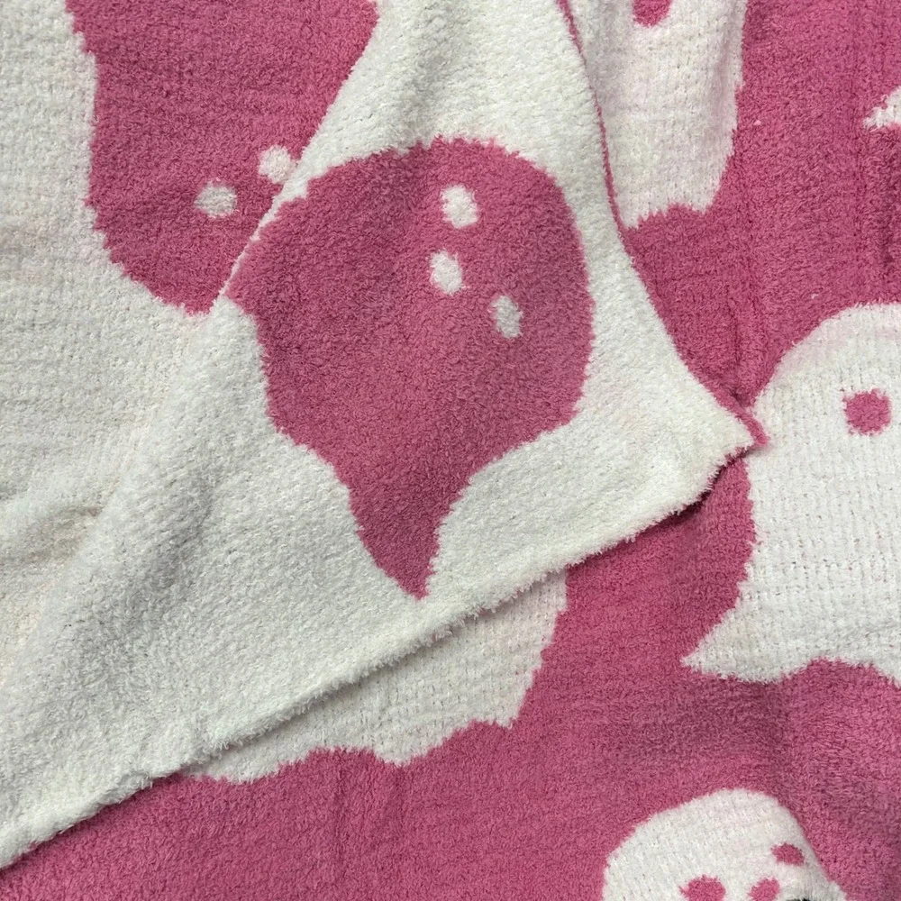 Ghost Throw Blanket Pink and White Halloween‎ Soft Plush